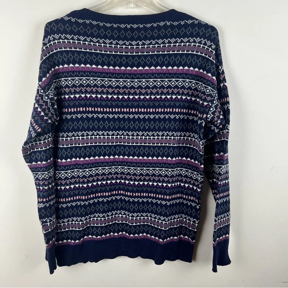 Mossimo Fair Isle Crew Neck Sweater 100% Cotton Navy Blue Pink Ski Cabin Medium - Picture 8 of 10